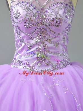 Hot Sale Scoop Sleeveless Sweet 16 Dresses Floor Length Beading Lavender Tulle