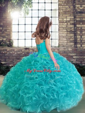 Floor Length Little Girl Pageant Dress Purple for Party and Wedding Party with Beading and Ruching