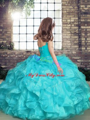 Spaghetti Straps Sleeveless Little Girl Pageant Gowns Floor Length Beading and Ruffles and Ruching Organza