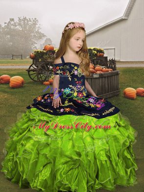 Gorgeous Ball Gowns Organza Straps Sleeveless Embroidery Floor Length Lace Up Child Pageant Dress