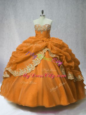 Brown Sleeveless Organza Lace Up Sweet 16 Dress for Sweet 16 and Quinceanera