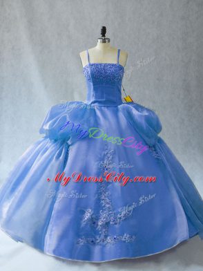 Blue Straps Lace Up Appliques 15 Quinceanera Dress Sleeveless