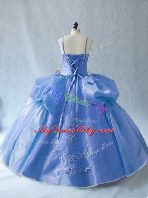 Blue Straps Lace Up Appliques 15 Quinceanera Dress Sleeveless