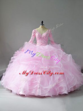 Long Sleeves Lace and Ruffles Lace Up Sweet 16 Quinceanera Dress