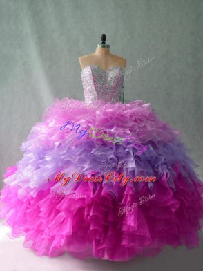 Sexy Multi-color Sleeveless Floor Length Beading and Ruffles Lace Up Ball Gown Prom Dress