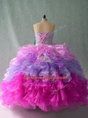 Sexy Multi-color Sleeveless Floor Length Beading and Ruffles Lace Up Ball Gown Prom Dress