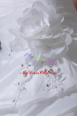 Hot Sale White Wedding Dresses Wedding Party with Beading and Pick Ups and Hand Made Flower Sweetheart Sleeveless Brush Train Lace Up