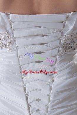 Hot Sale White Wedding Dresses Wedding Party with Beading and Pick Ups and Hand Made Flower Sweetheart Sleeveless Brush Train Lace Up