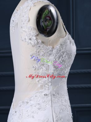 White Straps Neckline Lace Wedding Gown Sleeveless Side Zipper