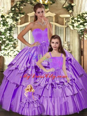 Lilac Sleeveless Ruffled Layers Floor Length Quinceanera Gowns