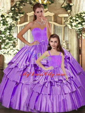 Lilac Sleeveless Ruffled Layers Floor Length Quinceanera Gowns