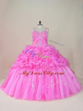 Inexpensive Lace Up Sweet 16 Dresses Baby Pink for Sweet 16 and Quinceanera with Beading and Appliques and Pick Ups Brush Train