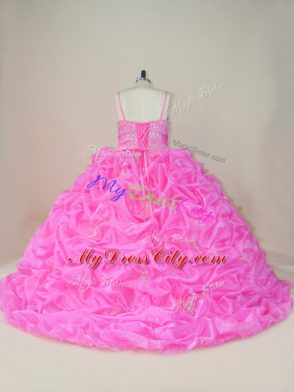 Inexpensive Lace Up Sweet 16 Dresses Baby Pink for Sweet 16 and Quinceanera with Beading and Appliques and Pick Ups Brush Train