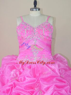 Inexpensive Lace Up Sweet 16 Dresses Baby Pink for Sweet 16 and Quinceanera with Beading and Appliques and Pick Ups Brush Train