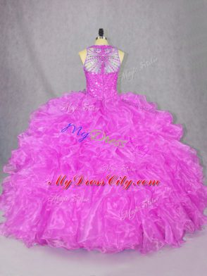 Fuchsia Sweet 16 Quinceanera Dress Sweet 16 and Quinceanera with Beading and Ruffles Scoop Sleeveless Zipper