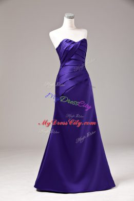 Purple Sleeveless Ruching Floor Length Prom Gown