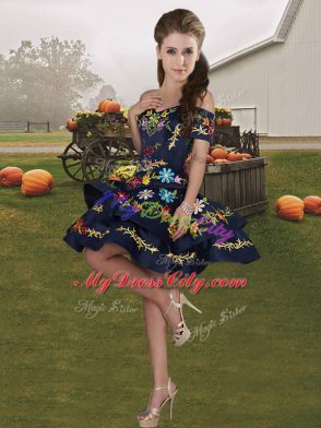 Royal Blue Off The Shoulder Neckline Embroidery Sweet 16 Dresses Sleeveless Lace Up