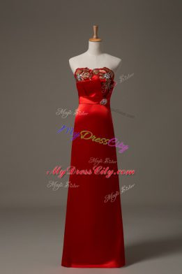 Empire Prom Homecoming Dress Red Sweetheart Satin Sleeveless Floor Length Lace Up