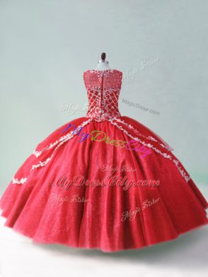 Delicate Red Sleeveless Tulle Zipper Quinceanera Dress for Sweet 16 and Quinceanera