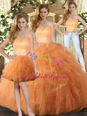 Sexy Orange Lace Up Sweetheart Ruffles Quinceanera Dresses Tulle Sleeveless