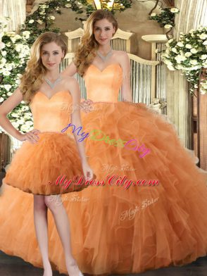 Sexy Orange Lace Up Sweetheart Ruffles Quinceanera Dresses Tulle Sleeveless