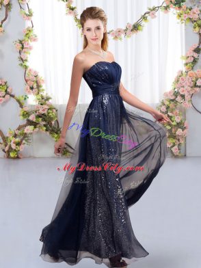 Dazzling Navy Blue Sweetheart Lace Up Sequins Quinceanera Court of Honor Dress Sleeveless