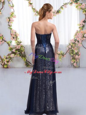 Dazzling Navy Blue Sweetheart Lace Up Sequins Quinceanera Court of Honor Dress Sleeveless