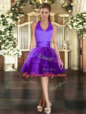 Dazzling Purple Tulle Lace Up Sleeveless Mini Length Ruffled Layers