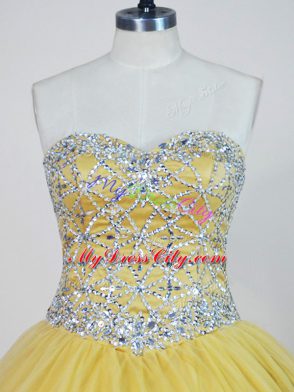 Perfect Sweetheart Sleeveless Lace Up 15th Birthday Dress Gold Tulle