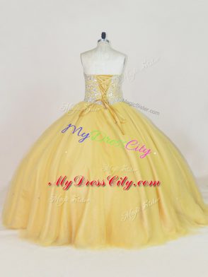 Perfect Sweetheart Sleeveless Lace Up 15th Birthday Dress Gold Tulle