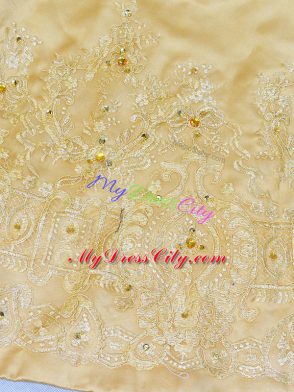 Artistic Gold Sweetheart Neckline Beading and Appliques Quince Ball Gowns Lace Up