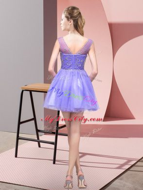 New Style Lavender Zipper Bateau Beading Party Dress Wholesale Tulle Sleeveless