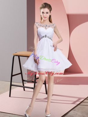 Edgy White Scoop Backless Beading Party Dresses Sleeveless