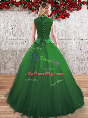 Romantic Green A-line Hand Made Flower Vestidos de Quinceanera Lace Up Tulle Sleeveless Floor Length