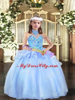 Organza Sleeveless Floor Length Custom Made Pageant Dress and Appliques