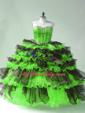 Organza Sweetheart Sleeveless Lace Up Beading and Ruffles and Ruffled Layers 15th Birthday Dress in