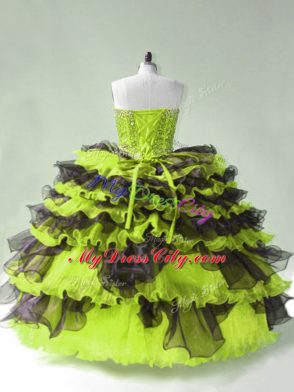 New Arrival Organza Sweetheart Sleeveless Lace Up Beading Quinceanera Dress in Yellow Green