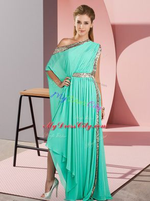 Modest One Shoulder Sleeveless Chiffon Homecoming Dress Sequins Side Zipper