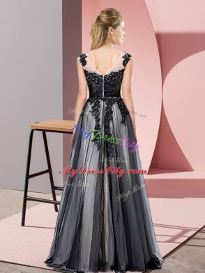 Sumptuous Olive Green Empire Tulle Scoop Sleeveless Beading and Lace Floor Length Zipper Bridesmaid Dresses