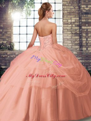 Exceptional Fuchsia Quinceanera Dresses Tulle Brush Train Sleeveless Beading and Pick Ups