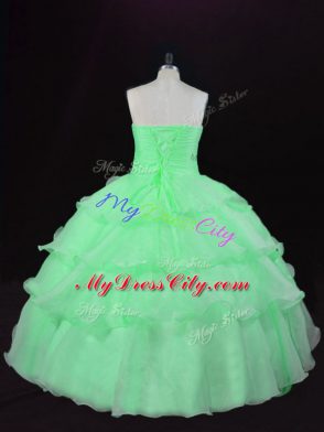 Affordable Sweetheart Sleeveless Organza Sweet 16 Dress Hand Made Flower Lace Up