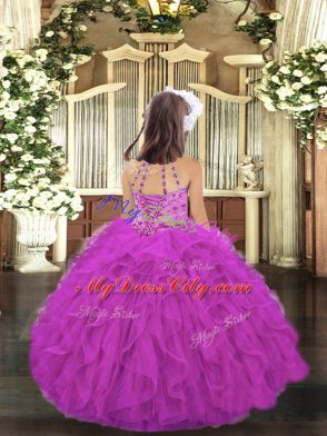 Floor Length Purple Kids Formal Wear Scoop Sleeveless Lace Up