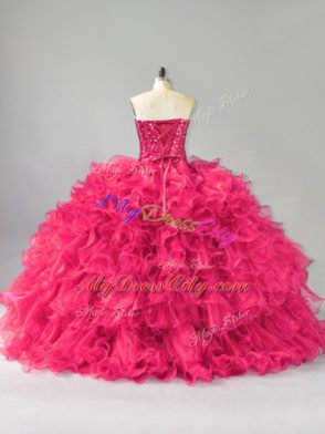 Latest Sweetheart Sleeveless Organza Vestidos de Quinceanera Beading and Ruffles Lace Up