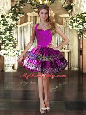 Smart Fuchsia Sleeveless Floor Length Embroidery and Ruffles Lace Up Sweet 16 Dress