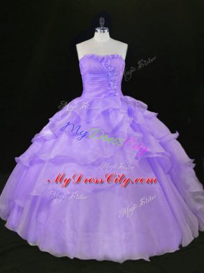 Floor Length Quinceanera Gowns Lavender for Sweet 16 and Quinceanera with Beading and Ruffles