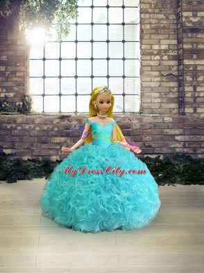 Sleeveless Floor Length Beading Lace Up Ball Gown Prom Dress with Aqua Blue