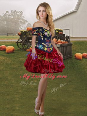 Red And Black Sleeveless Organza Lace Up 15th Birthday Dress for Military Ball and Sweet 16 and Quinceanera