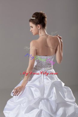 Traditional Sleeveless Brush Train Lace Up Beading and Embroidery and Pick Ups Wedding Gown