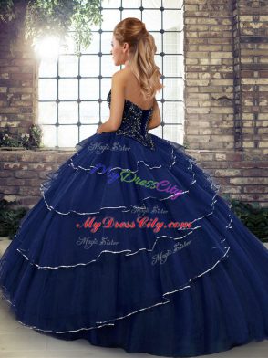 Baby Pink 15th Birthday Dress Military Ball and Sweet 16 and Quinceanera with Beading and Ruffled Layers Sweetheart Sleeveless Brush Train Lace Up