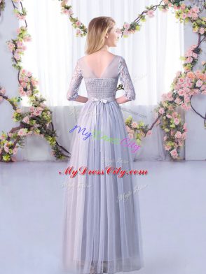 Gorgeous Lavender Half Sleeves Tulle Side Zipper Bridesmaid Gown for Wedding Party